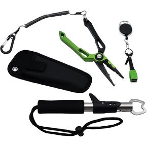 Grip 3 pc Deluxe Fly Fishing Tool Set - Multi-Purpose Fishing Pliers, Mono Line Clippers with Retractable Carabiner, Fish Lip Grippers