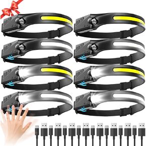 Headlamp Rechargeable 8 Pack, LED Headlight Flashlight Super Bright with 230° Wide Beam, Motion Sensor, 5 Modes Waterproof Head Lamp for Outdoor Hiking Running Camping