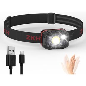 Headlamp Rechargeable, Motion Sensor Head Lamp, Head Lights for Forehead with Adjustable Headband, IPX4 Waterproof Headlamps for Adults & Kids, 6 Modes Lights for Outdoor Camping Fishing Running