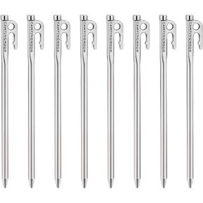 CAMPINGMOON Tent Stakes 10.2-inch 8pcs Martensitic Stainless Steel 420J2 Hardened Forged Power Peg Ideal for Hard Ground R-26-8P
