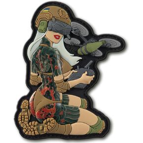 M-Tac Morale Patch Tactical Girl - PVC Tactical Military Patch with Hook Fastener Backing - Patches for Vest, Backpacks, Hats (Redhead/Olive/Coyote V1)