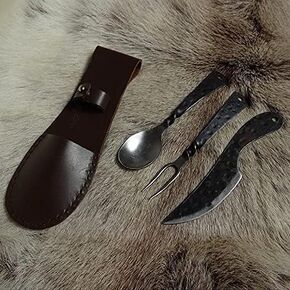 Nauticalmart Hand Forged Medieval Cutlery Set in Leather Pouch, Ideal for Re-enactment