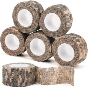 Camo Wrap Tape 6 Roll，1/2/3in x 14.8 ft Self-Adhesive Camouflage Bandage Stretch Strip for Outdoor Sport Camping Camera Flashlight Bicycle Sticks Ball Ice Hockey Bat Rugby Rackets Skateboard