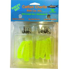Catfish Charlie Dip Bait Worm Kit Chartreuse - DBH-12-07