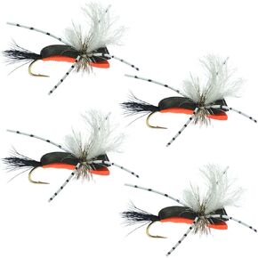 The Fly Fishing Place Hippie Stomper Black Orange Foam Body Trout Bass Dry Fly Fishing Flies - Set of 4 Hook Size 10