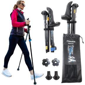 York Nordic Motivator Travel Walking Poles for Balance and Rehab - Patented Stability Grips - Lightweight, Adjustable, and Foldable includes Detachable Feet and Travel Bag