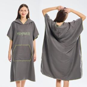 Microfiber Surf Poncho Changing Towel Robe with Changing Mat, Quick Dry Hooded Towel Poncho with Pocket for Beach, Pool, Swim, Wetsuit Changing (Gray)