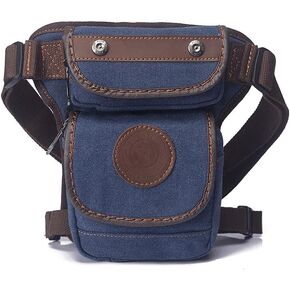 Canvas Waist Pack Drop Leg Bag for Men Women,Military Tactical Fanny Pack Thigh Pack Pouch for Hiking Climbing Cycling. Blue One Size