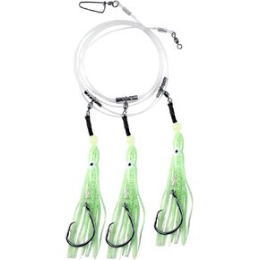 Dr.Fish Deep Drop Rigs 6ft Glow Squid Lures Halibut Rigs for Saltwater, Bottom Fishing Rigs Glow in The Dark Deep Sea Fishing Lures Trolling Lures for Stripers Halibut Trout Tuna Salmon