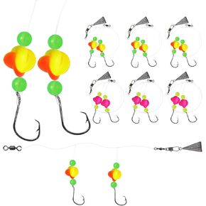 6pcs Pompano Rigs Surf Fishing Rigs Pre-Tied Rigs Saltwater Fishing Rigs with Double Circle Hook and Pyramid Sinker