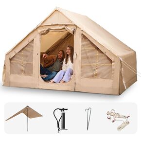 CCF Inflatable Tent for Camping with Canopy and Pump 4-5 Person Air Glamping Tents for Camping Adult Easy Setup 4 Season Blow Up Tent Waterproof Windproof Outdoor