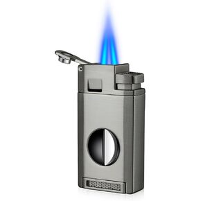 Cigar Lighter Torch Lighter Butane Refill Cigar Accessories Cigar Lighter and Cutter Cigar Lighter with Punch Jet Lighter Cigar Kit Set for Men (Gray)