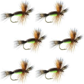 The Fly Fishing Place Chartreuse Humpy Classic Trout Dry Fly Fishing Flies - Set of 6 Flies Size 16