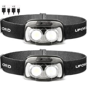 UFOND LED Headlights 2-Pack,1000 Lumen Motion Sensor Headlamp Rechargeble USB Cable Included,Ajustable Headband Lightweight Waterproof Flashlight for Camping Hiking Running,6 Modes for Outdoor