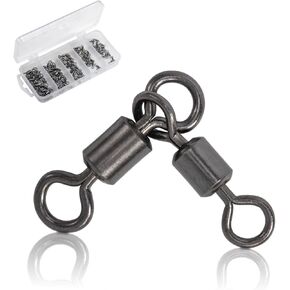 60Pcs 3 Way Swivels Fishing, Fishing Swivels Barrel Swivels Fishing Tackle, 3-Way T Turn Heavy Duty Mixed Pack with Box for Catfish Rig Saltwater Freshwater 7LB-209LB