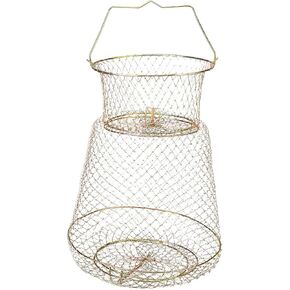 Steel Wire Fish Basket Galvanized Portable Fishing Basket Cage Collapsible Fish Crab Crawfish Basket Portable Foldable Fish Baskets Fishing Accessories for Fish Outdoor…