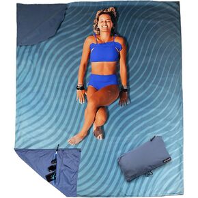 Acteon Sandproof Large Beach Blanket, XL Oversized Picnic Mat, Hidden Zip Pocket, Sand Pocket & Stainless Steel Stakes