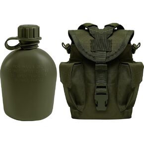 Army Universe Olive Drab Genuine GI 1 Quart Plastic Canteen & Olive Drab MOLLE II Canteen Cover & Utility Pouch