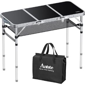 Folding Camping Table, 3ft Small Folding Table Portable 3 Adjustable Height Max 27.5" Aluminum Camping Table with Storage Net, Portable Table for Outdoor Backyard BBQ Picnic Beach