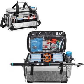 Fishing Bag with EVA Hard Bottom, Water-resistant Fishing Tackle Storage Bag Case for Tackle Boxes, Fishing Gear or Equipment Bag, Fishing Rod Bag Holds 1 Rod, Silver (Bag Only)