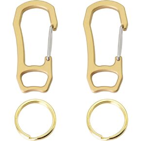 PPFISH 2PCS Solid Brass Heavy Duty Carabiner Keychain, EDC Quick Release Hooks with Brass Key Ring Set for Men Women