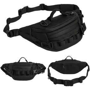 Tactical Men's Fanny Pack Everyday Hip Pouch Waterproof Membrane Material Fishing Waist Pack Bag Zippered Pockets for Fly Fishing,Travel Outdoor Running Hunting (Black)