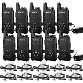 Retevis RT22S Walkie Talkies for Adults,Portable FRS Two-Way Radios(10 Pack) with 10 Way Multi Gang Charger, Handheld 2 Way Radio Rechargeable,Charging Progress Visible for Business Warehouse