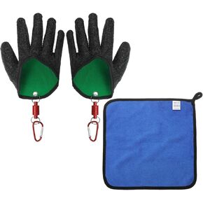 PATIKIL Fishing Gloves with Alloy Magnet Release Towel Fisherman Professional Catch Fish Glove Non-Slip Puncture Resistant Glove for Handling Catching Cleaning
