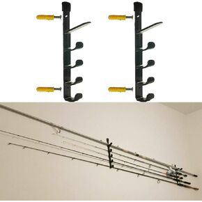 Pmsanzay Fishing Rod Wall Storage Rack, Fishing Pole Holder for Garage & Cabin & Basement, Heavy Duty - Holds up to 5 Fishing Rods
