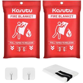 2 Pack Emergency Fire Blanket, 40"x40" Fiberglass Fire Suppression Blanket, Flame Prevention Supplies for Home Kitchen Office Car Camping Grill