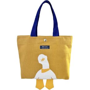 2PCS Small Canvas Tote Bag for Women Cute Mini Duck Book Tote Bag Preppy Reusable Bags for Grocery, Essentials, Water Bottle, Keys, Book, Bible