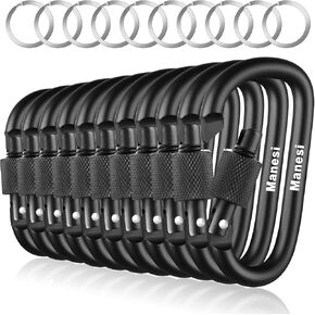 Carabiner Clips with Screw Gate, 10 Pack 3" Aluminum Carabiner D Shape Buckle Pack, Keychain Clip, Spring Snap Key Chain Clip Hook Buckle