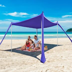 Beach Tent - 10 x 10 FT Beach Canopy, Portable Beach Tent Sun Shelter UPF50 with 4 Sandbags, Stability Poles, Ground Pegs and Anti-Wind Ropes, Outdoor Beach Shade Canopy for Beach Camping Picnics
