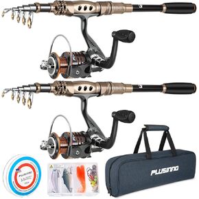 PLUSINNO Fishing Rod and Reel Combos Carbon Fiber Telescopic Fishing Pole with Reel Combo Sea Saltwater Freshwater Kit Fishing Rod Kit