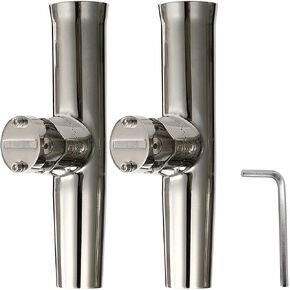 Amarine Made 2-Pack Stainless Tournament Style Clamp on Fishing Rod Holder for Rails 1" to 1-1/4" Rail Mount Rod Holder