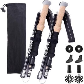 Trekking Poles Lightweight Collapsible Hiking Poles Folding Aluminum Walking Sticks 2 Walking Sticks for Hiking with Cork Grip