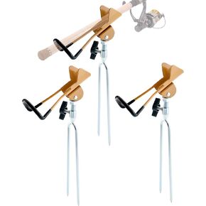 QWORK Fishing Rod Stand, 3 Pack 360° Adjustable Bank Fishing Rod Holder, Plug-in Fishing Rod Rests, Fish Pole Holder