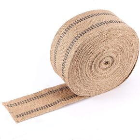 2 Inch x 33 Yard Upholstery Jute Webbing, 5cm x 30m Thickened Jute Chair Webbing Furniture Webbing Natural with Black Stripes for Craft Wedding Party Outdoor Indoor
