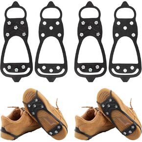 2 Pair Ice Cleats, Universal Non Slip Gripper Spikes Winter Ice Snow Spikes Grips Crampons Traction Cleats Anti-Skid Footwear for Shoes and Boots for Walking Hiking Climbing