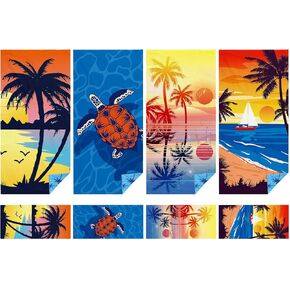 4 Pack Soft Oversized Microfiber Beach Towel Set Extra Large Pool Bath Towels Absorbent Quick Drying Camping Towel Bulk Beach Accessories for Swimming Beach (75 x 35 Inch, Simple)
