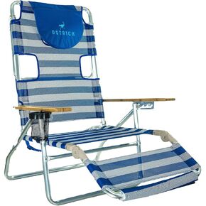 Ostrich 3N1 Lightweight Lawn Beach Reclining Lounge Chair with Footrest, Outdoor Furniture for Patio, Balcony, Backyard, or Porch, Blue