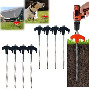 8" Screw in Tent Stakes - Ground Anchors Screw in, Tent Pegs Camping Stakes Heavy Duty, Metal Threaded Tent Spikes, Hex Pegs Drillable Tent Stakes, Screw Tent Stakes for Outdoor Camping (8PCS-Orange)