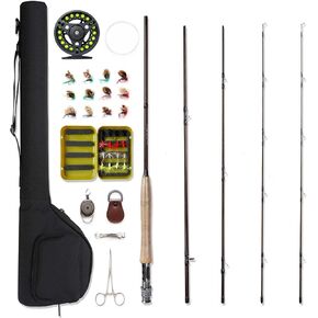 Fly Fishing Rod and Reel Combo Beginner Kit, 4 Piece Fly Fishing Rod with 1pc Free Rod Tip,5wt Aluminum Fly Reel with Accessories,Fly Box Case,Fishing Flies, Extra Backing and Travel Case in Saudi Arabia