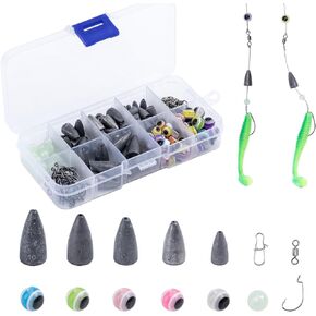 Goture 182/469 Pcs Texas Rig Fishing Kit with Tackle Box - Fishing Accessories Kit with Bullet Weights, Fishing Hooks, Fishing Swivel Snaps, Sinker Weights, Fishing Gear Set for Bass Trout Catfish