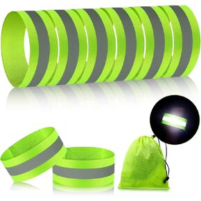 8 Pieces Reflective Bands Winter High Visibility Reflector Bands Reflective Straps Tape Bracelets Reflective Running Gear for Women Men Running Cycling Walking Arm Wrist Ankle Leg