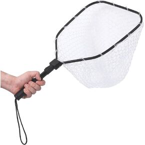 Foldable Fishing Net for Trout, Soft Rubber Fishing Net with Handle, Fly Fishing Landing Net for Easy Catch & Release, Lightweight Trout Net for Men Women