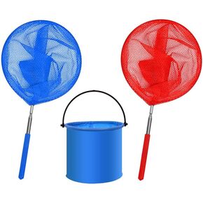 2 Pcs Kids Telescoping Fishing Nets Kids Telescopic Butterfly Fishing Nets Insect Catching Nets with 1 Pcs Folding Bucket Outdoor Tools