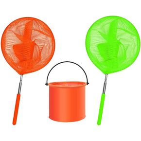 2 Pcs Kids Telescoping Fishing Nets Kids Telescopic Butterfly Fishing Nets Insect Catching Nets with 1 Pcs Folding Bucket Outdoor Tools