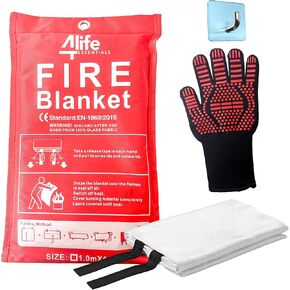 Emergency Fire Blanket with Hook and Glove - High Heat Resistant Fire, Emergency Blanket, Fire Resistant Safety Cover for Home Kitchen, Camping, and Office, Easy to Use, Compact Fire Safety Tool