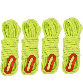 4Pack Duty Camping Rope - 4mm Outdoor Reflective Guy Lines with Tensioner Adjuster Strong Nylon Cord for Tent Tarp, Canopy Shelter, Camping, Hiking, Backpacking (Black)